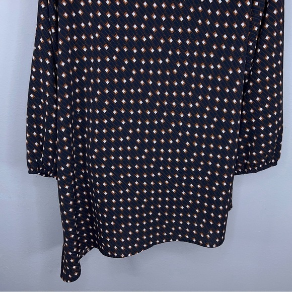 LARGE APT 9 BLACK BROWN WHITE SQUARE PRINT ART DECO BLOUSE STRETCH - Picture 8 of 12